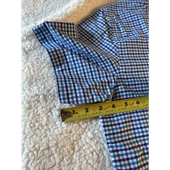Untuckit Shirt Mens Large Navy Blue Teal Check Short Sleeve Slim Fit Manzanilla - Picture 8 of 9